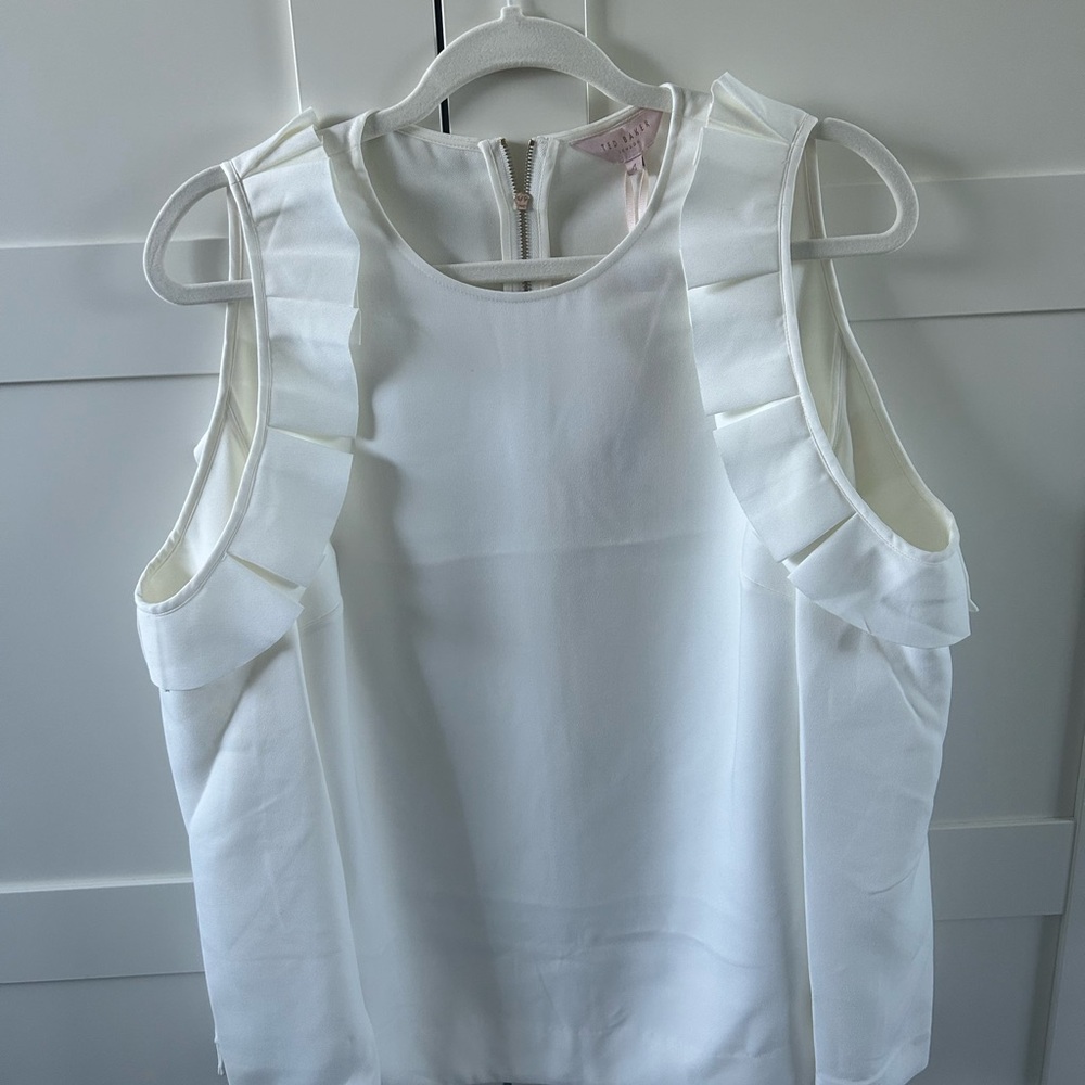 Ted Baker White Ruffled Cut Out Blouse Going Out Top
